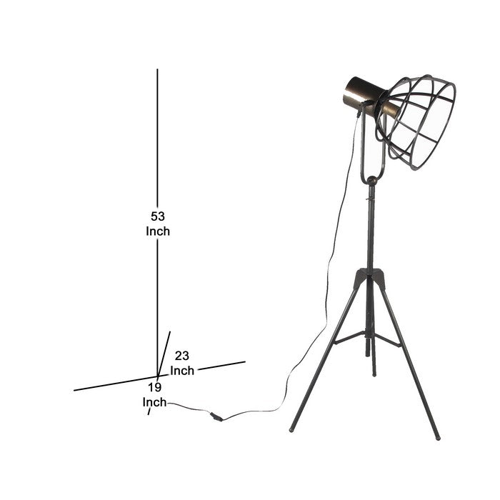 Metal Floor Lamp with Cage Type Shade and Tripod Base, Large ,Black