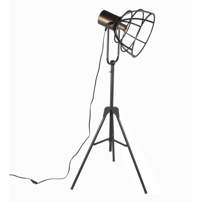 Metal Floor Lamp with Cage Type Shade and Tripod Base, Large ,Black