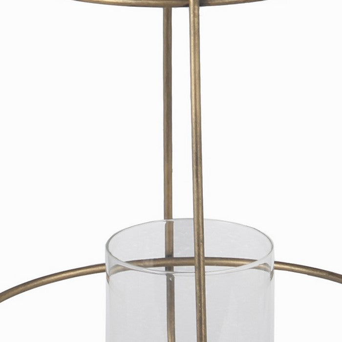 Cage Type Round Metal Lantern with Top Hook and Stable Base, Large, Gold