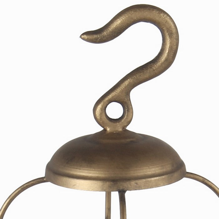 Cage Type Round Metal Lantern with Top Hook and Stable Base, Large, Gold