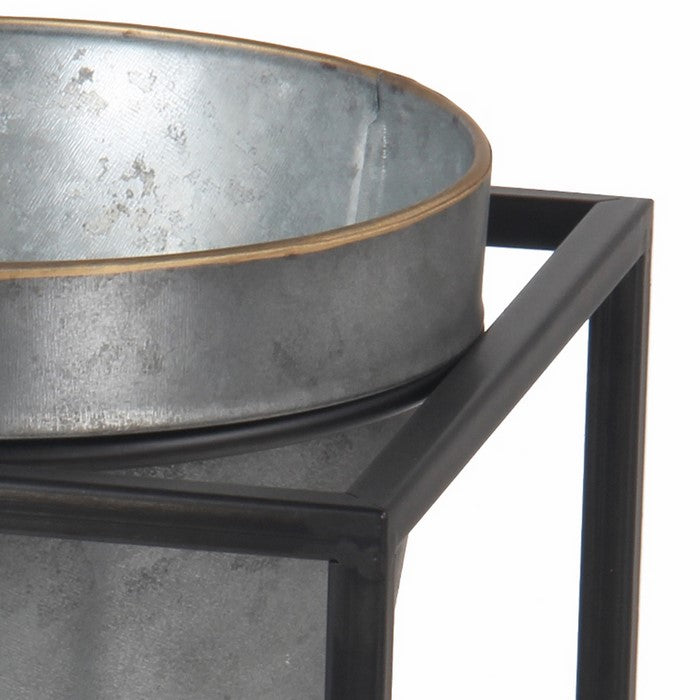Industrial Style Metal Planter with Cubical Stand, Gray and Black