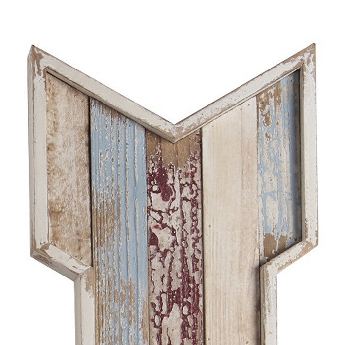 Wooden Wall Decor Arrow with 2 Hooks Pointing Downward and Left, Multicolor