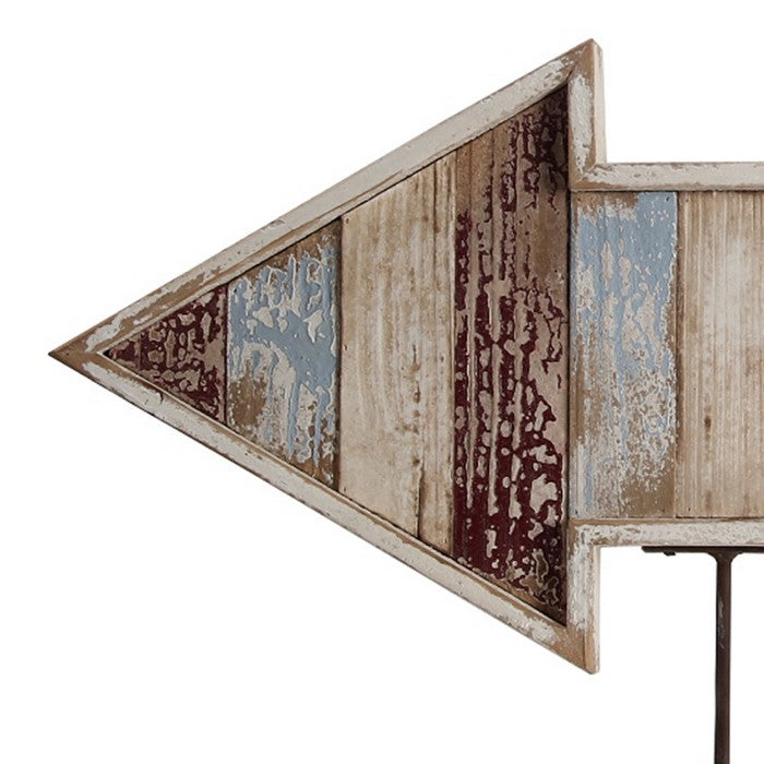 Wooden Wall Decor Arrow with 2 Hooks Pointing Left, Multicolor