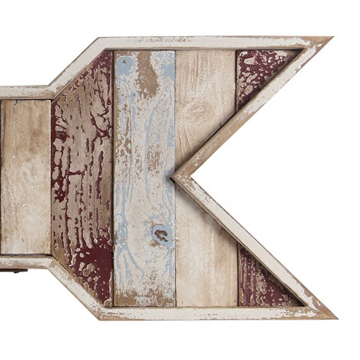 Wooden Wall Decor Arrow with 2 Hooks Pointing Left, Multicolor