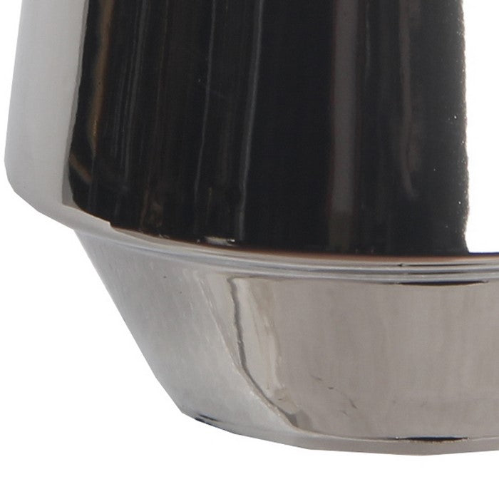 Round Ceramic Vase with Tapered Bottom and Flared Top, Large, Silver