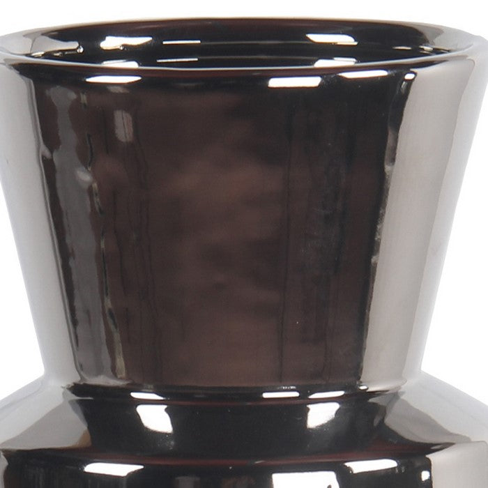 Round Ceramic Vase with Tapered Bottom and Flared Top, Large, Silver