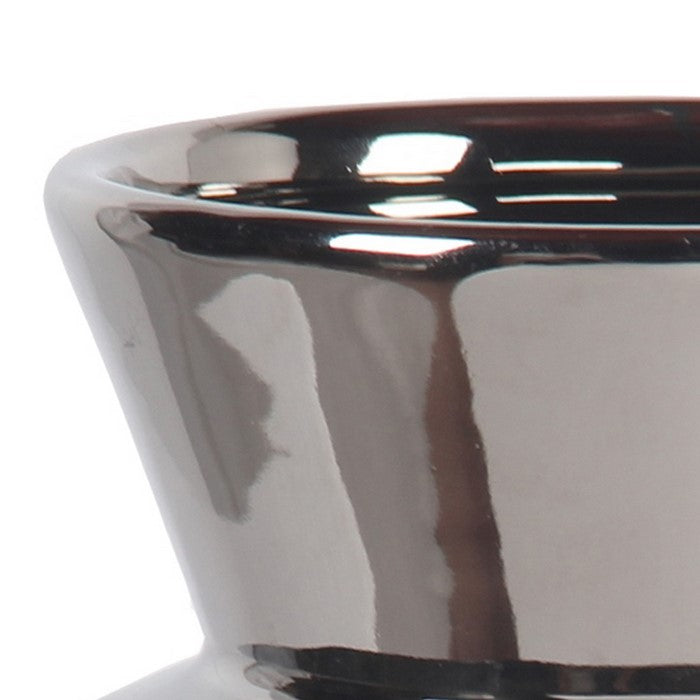 Round Ceramic Vase with Tapered Bottom and Flared Top, Small, Silver