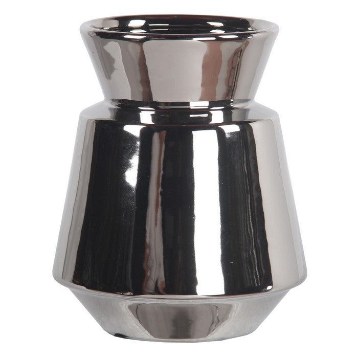 Round Ceramic Vase with Tapered Bottom and Flared Top, Small, Silver