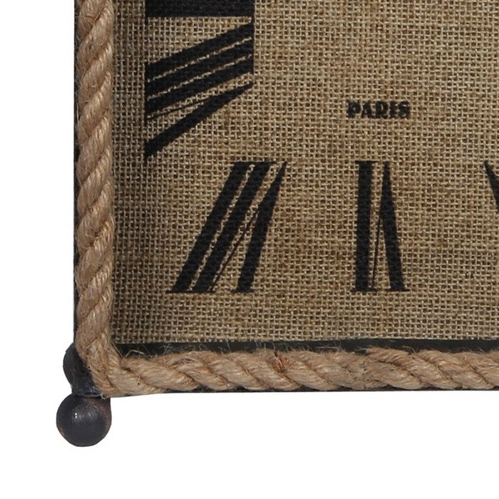 Arch Shape Metal Table Clock with Rope Edges and Handle, Gray and Brown