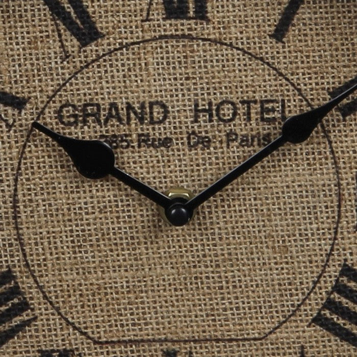 Round Metal Table Clock with Rope Edges and Handle, Gray and Brown