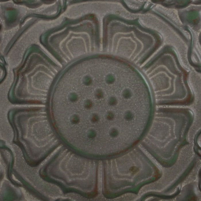 Wood and Metal Wall Decor with Embossed Floral Design, Gray and Brown