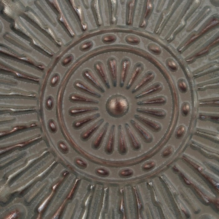 Wood and Metal Wall Decor with Embossed Medallion Design, Gray and Brown