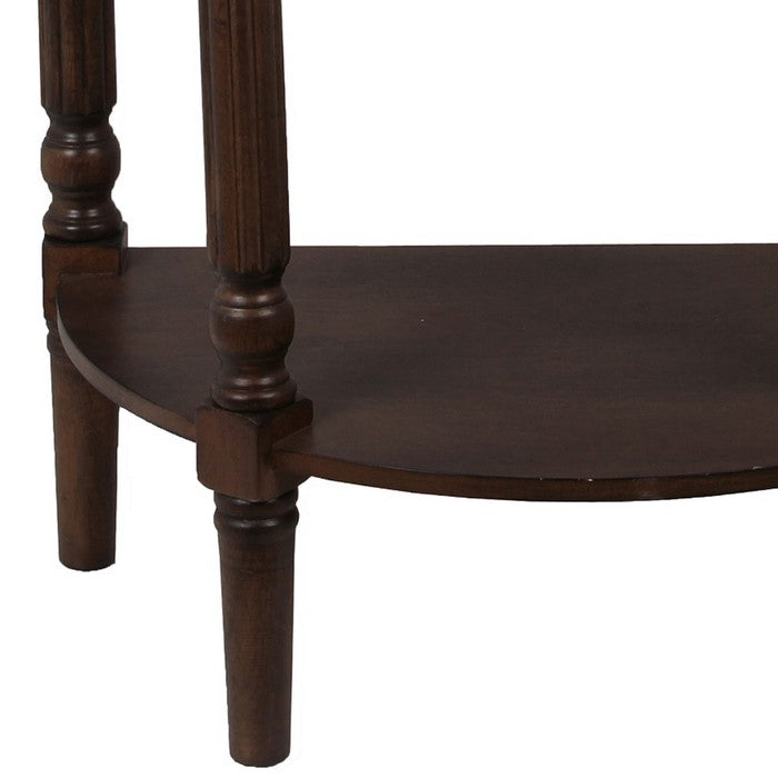 Semicircular Wooden Console Table with 1 Drawer and Open Bottom Shelf,Brown