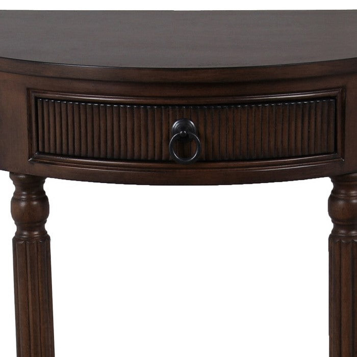 Semicircular Wooden Console Table with 1 Drawer and Open Bottom Shelf,Brown
