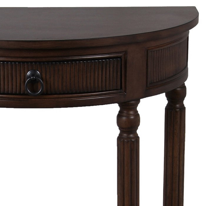 Semicircular Wooden Console Table with 1 Drawer and Open Bottom Shelf,Brown