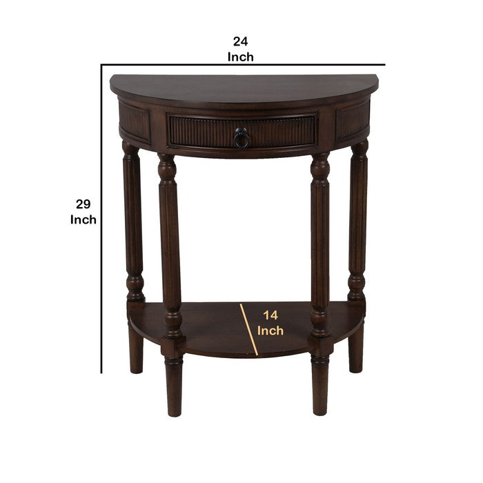 Semicircular Wooden Console Table with 1 Drawer and Open Bottom Shelf,Brown