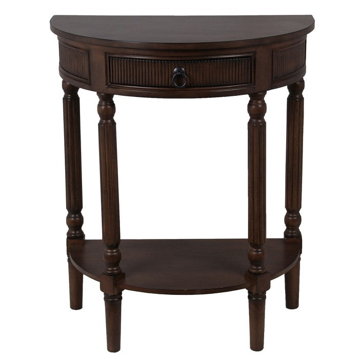 Semicircular Wooden Console Table with 1 Drawer and Open Bottom Shelf,Brown