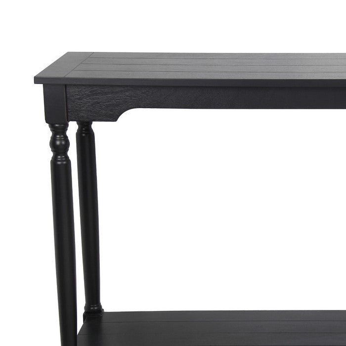 Wooden Console Table with Open Bottom Shelf and Tubular Legs, Large, Black