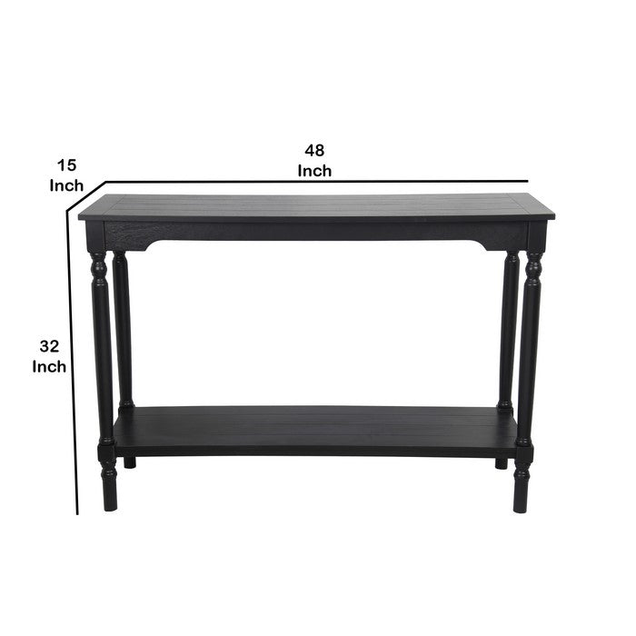 Wooden Console Table with Open Bottom Shelf and Tubular Legs, Large, Black