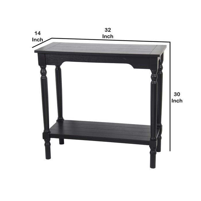 Wooden Console Table with Open Bottom Shelf and Tubular Legs, Small, Black