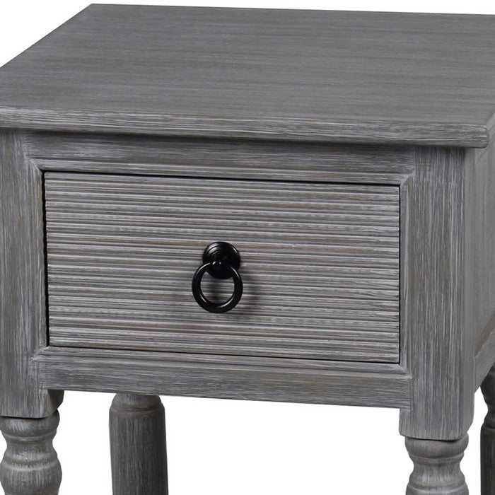 Wooden End Table with One Drawer and Open Bottom Shelf, Gray