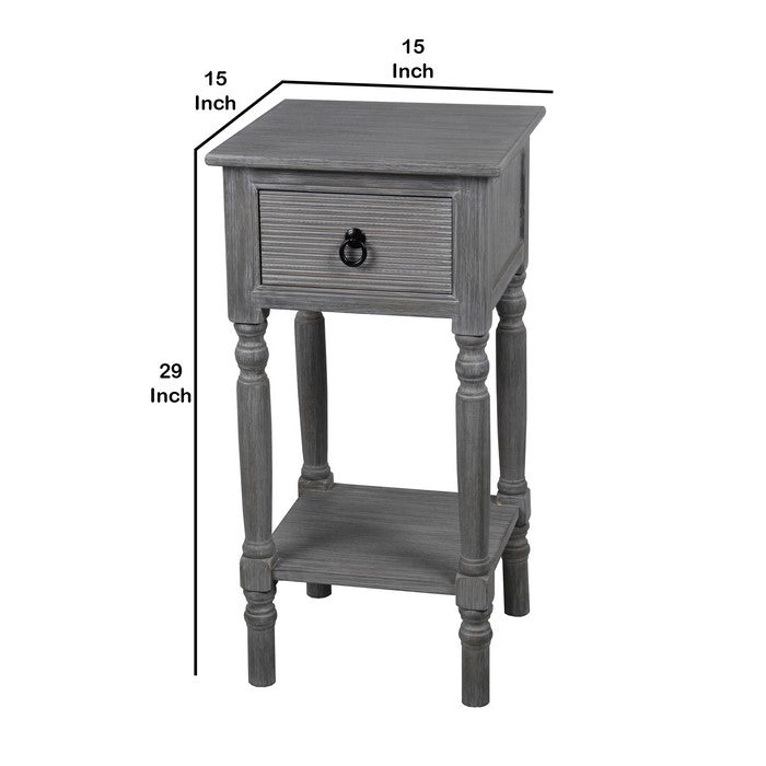 Wooden End Table with One Drawer and Open Bottom Shelf, Gray