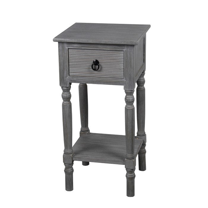 Wooden End Table with One Drawer and Open Bottom Shelf, Gray