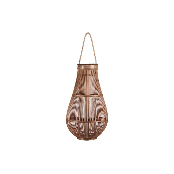 Bellied Shape Lantern with Glass Hurricane and Lattice Design,Large,Brown