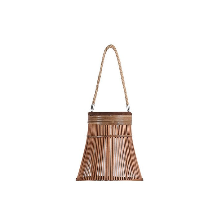 Bellied Shape Lantern with Glass Hurricane and Lattice Design,Medium,Brown