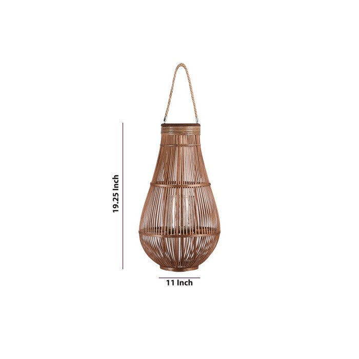 Bellied Shape Lantern with Glass Hurricane and Lattice Design,Medium,Brown