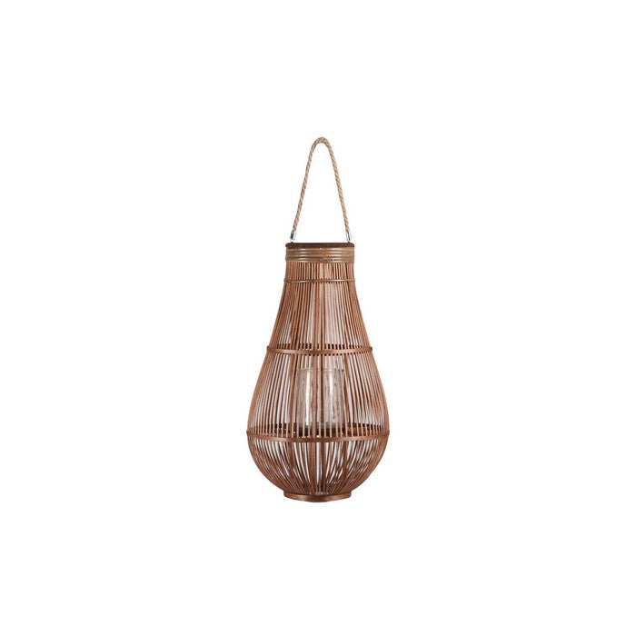 Bellied Shape Lantern with Glass Hurricane and Lattice Design,Medium,Brown