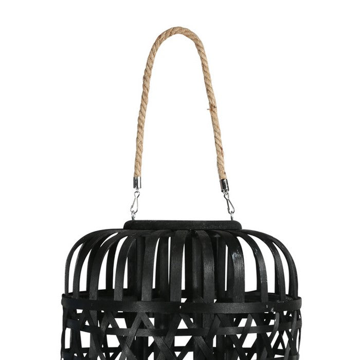 23.25 Inches Octagonal Weave Design Bellied Lantern with Hanger, Black