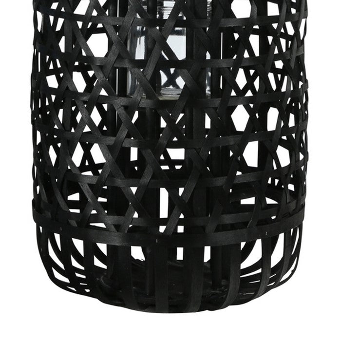 23.25 Inches Octagonal Weave Design Bellied Lantern with Hanger, Black