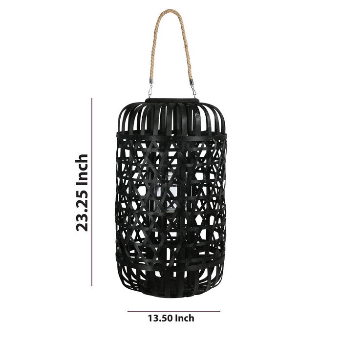 23.25 Inches Octagonal Weave Design Bellied Lantern with Hanger, Black