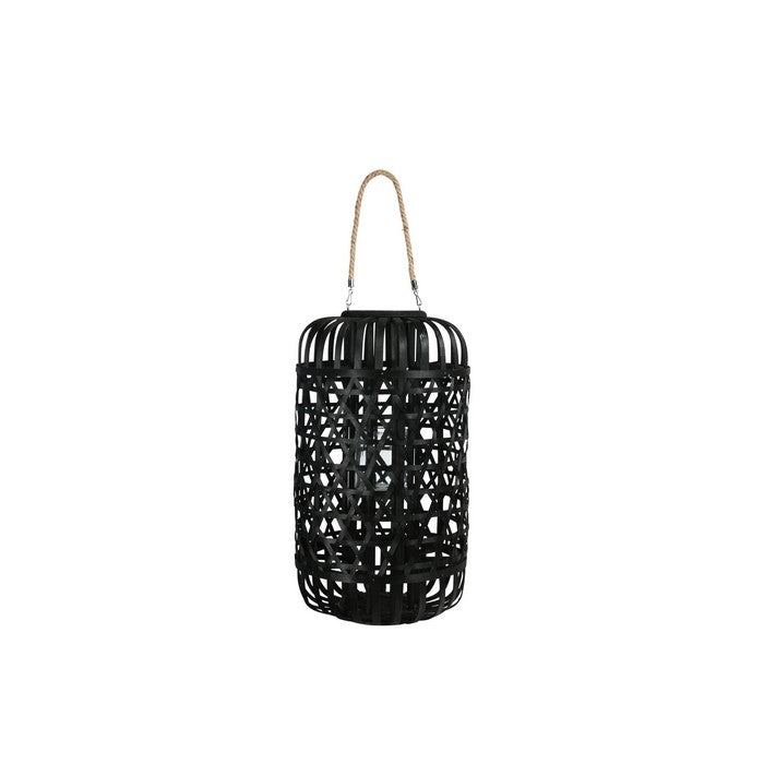 23.25 Inches Octagonal Weave Design Bellied Lantern with Hanger, Black