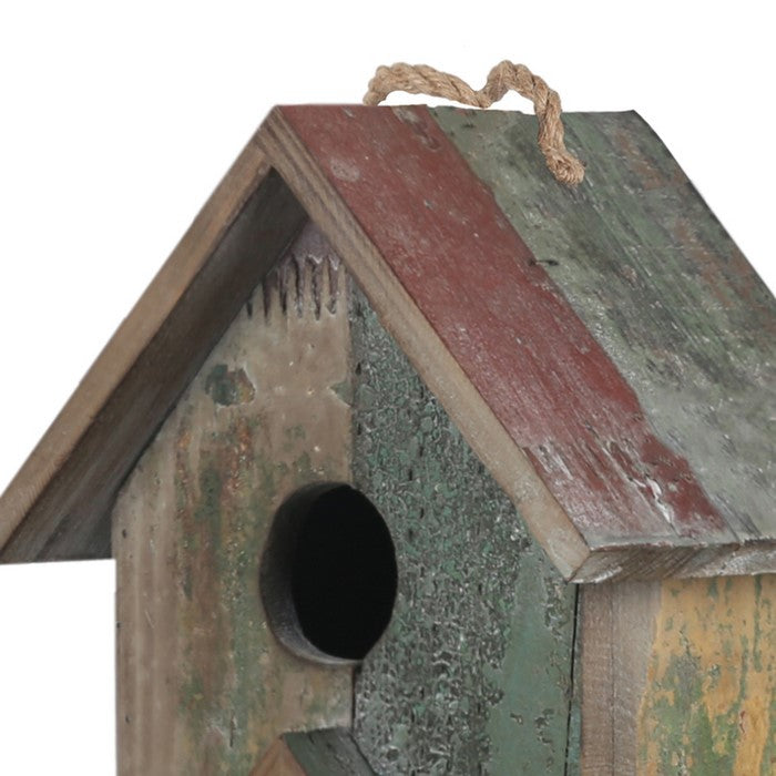 Wooden Bird House with Rope Hanger, Multicolor