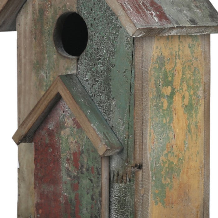 Wooden Bird House with Rope Hanger, Multicolor