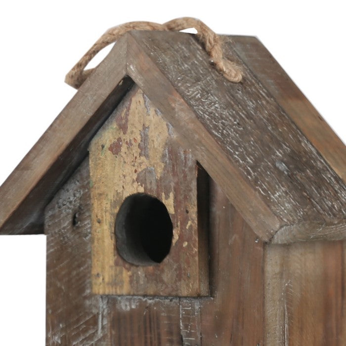 Wooden Bird House with Rope Hanger, Brown