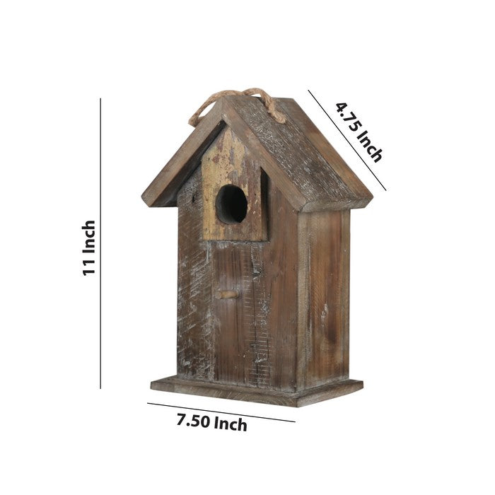 Wooden Bird House with Rope Hanger, Brown