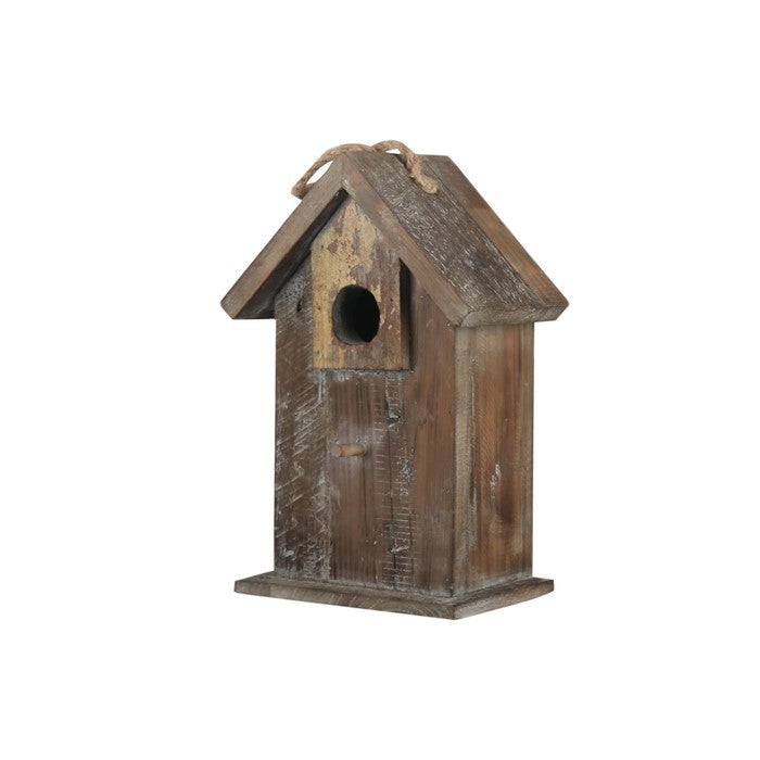Wooden Bird House with Rope Hanger, Brown