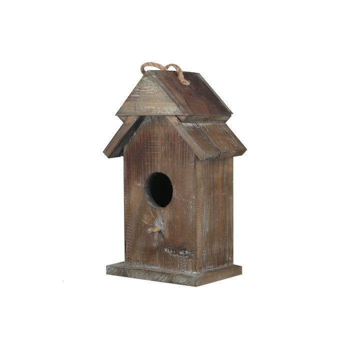 Wooden Bird House with Double Roof Design, Brown