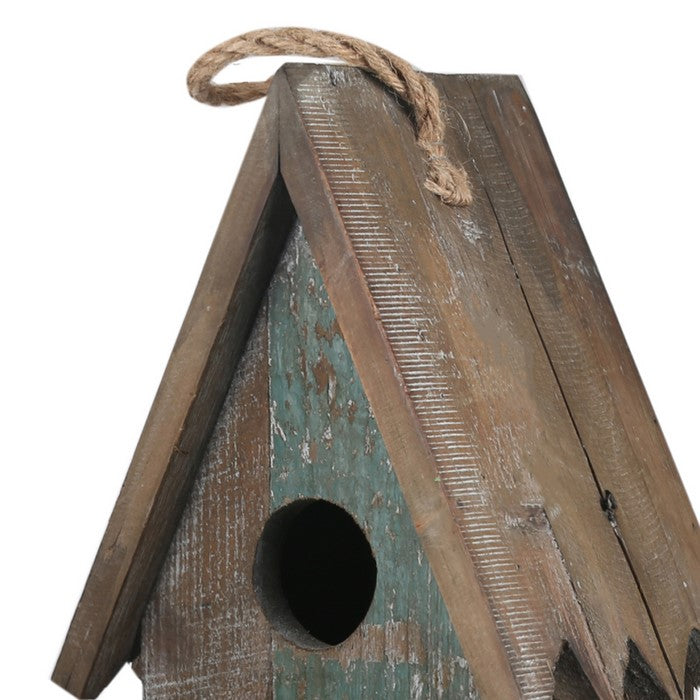 Wooden Bird House with Saw tooth Edge Design on Roof, Brown