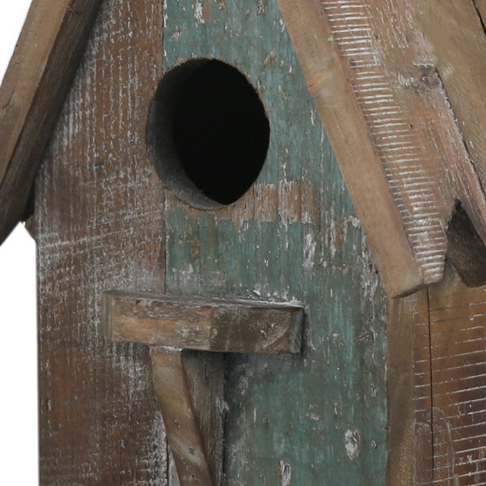 Wooden Bird House with Saw tooth Edge Design on Roof, Brown