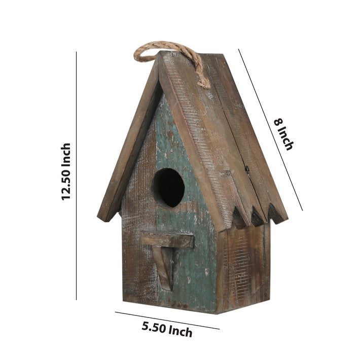 Wooden Bird House with Saw tooth Edge Design on Roof, Brown