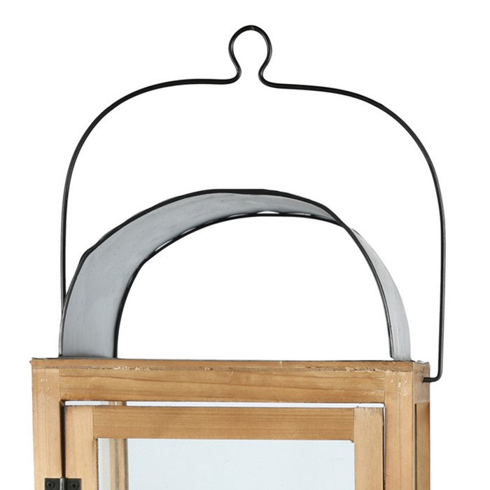 Wood and Glass Lanterns with Latched Door, Brown and Black, Set of 2