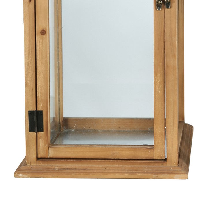 Wood and Glass Lanterns with Latched Door, Brown and Black, Set of 2