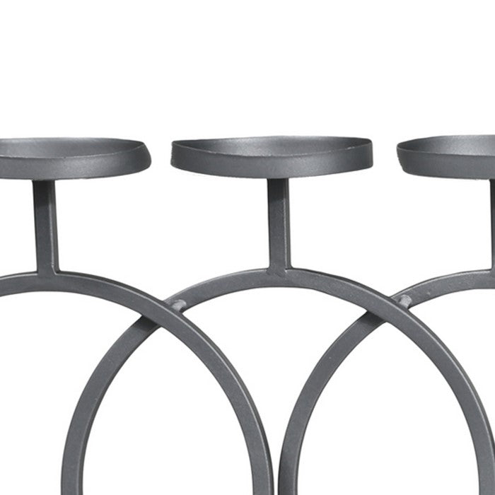 Wood and Metal Candle Holder with Interlocking 5 Rings, Gray and Brown
