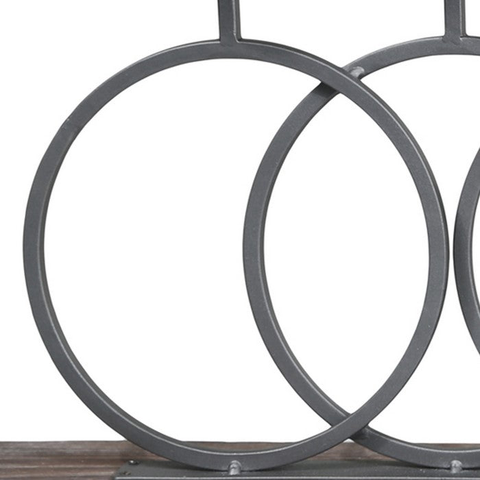Wood and Metal Candle Holder with Interlocking 5 Rings, Gray and Brown
