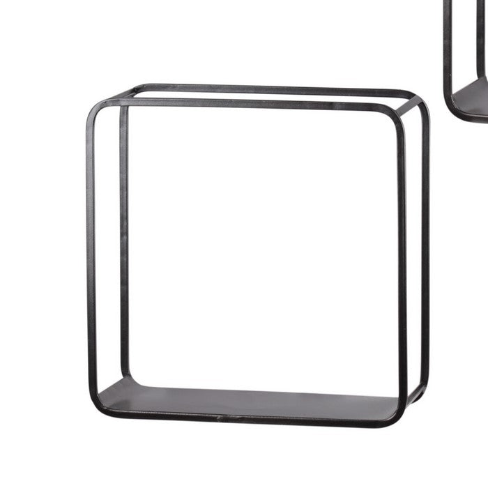 Tubular Metal Frame Wall Shelves with Rounded Corners, Black, Set of 3