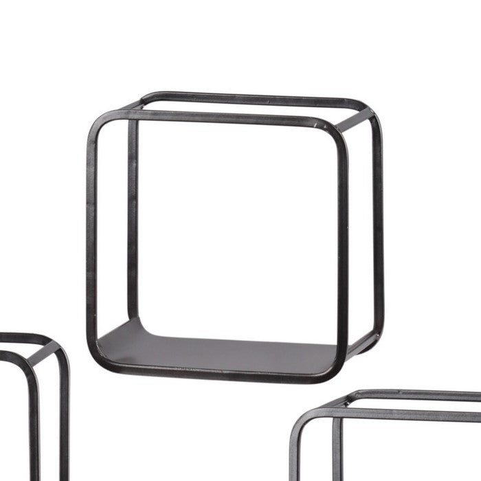 Tubular Metal Frame Wall Shelves with Rounded Corners, Black, Set of 3